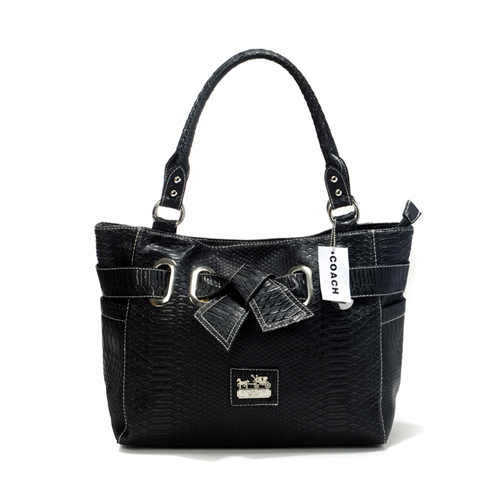 Coach Embossed Bowknot Signature Medium Black Totes DDP | Coach Outlet Canada